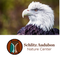 Picture of eagle's head above logo for Schlitz Audubon Nature Center