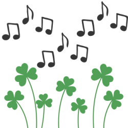 Graphic of shamrocks and music notes